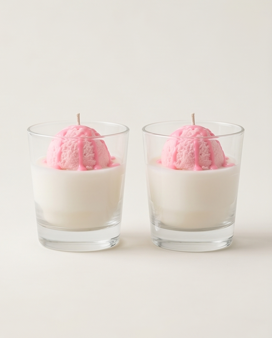 Vanille-Erdbeer-Eiscreme-Kerze