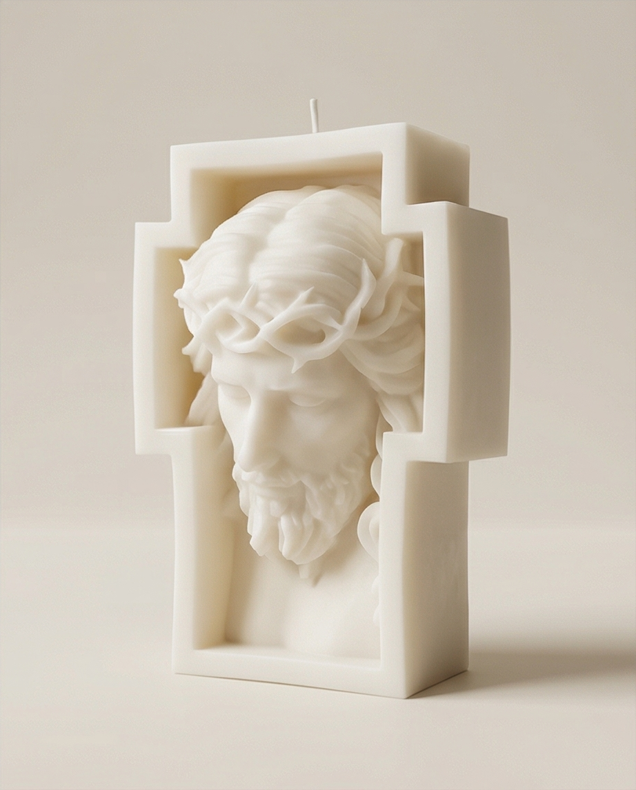 Jesus Sculpture Candle – Luxury Cross Design Decor (15 cm)
