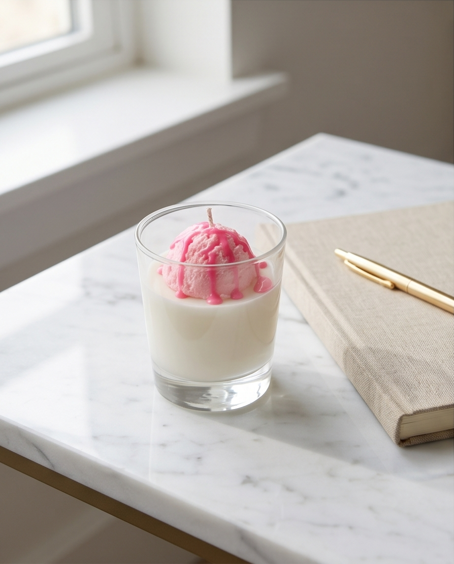 Vanille-Erdbeer-Eiscreme-Kerze