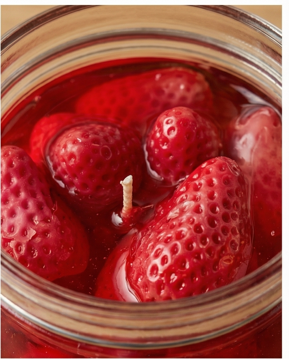 Strawberry Jar Candle | Handmade Fruit Candle | Aesthetic Soy Wax Candle | Berry Scented Candle | Gift for Her | Home Decor Candle