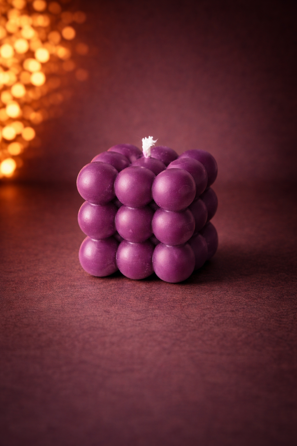 Plum Bubble Cube Candle – Mini Bubble Candle, Modern Decorative Candle, Aesthetic Home Decor, Handmade Candle Gift, Minimalist Room Decor