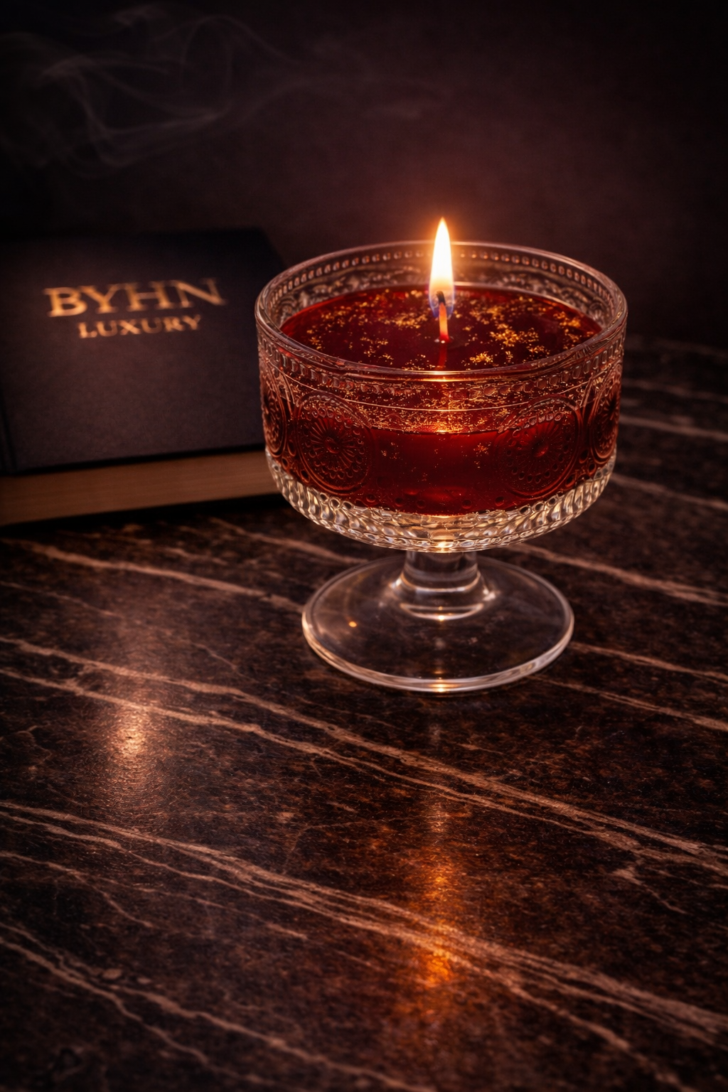 Ruby Red Candle | Luxury Glass Candle | Gold Flake Candle | Handmade Elegant Home Decor | Unique Gift