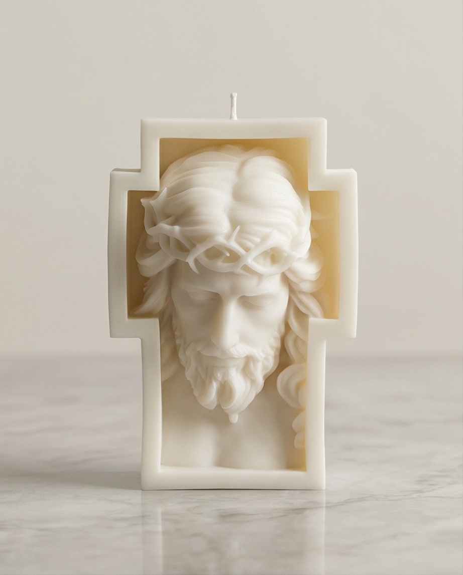 Jesus Sculpture Candle – Luxury Cross Design Decor (15 cm)