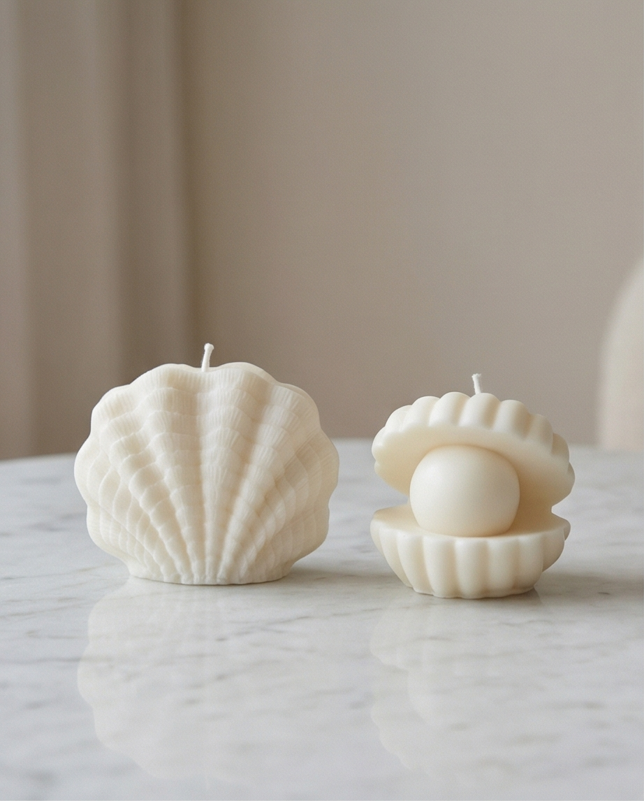 Muschelkerze+Perlenmuschelkerze im 2er- Set