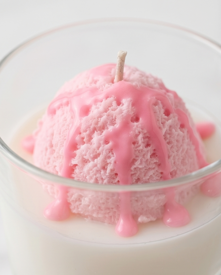 Vanille-Erdbeer-Eiscreme-Kerze