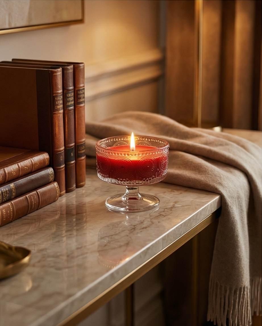 Ruby Red Candle | Luxury Glass Candle | Gold Flake Candle | Handmade Elegant Home Decor | Unique Gift