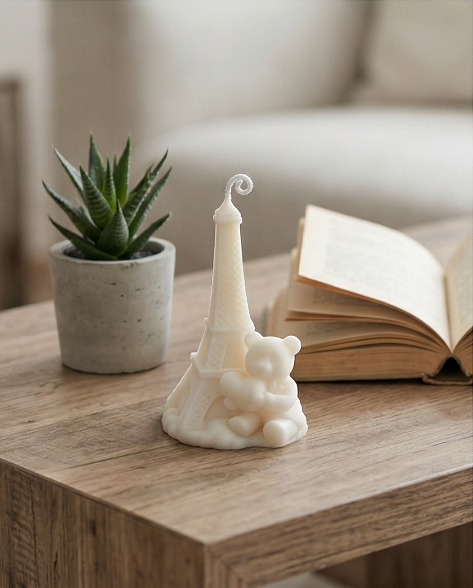 Paris Love Teddy Candle