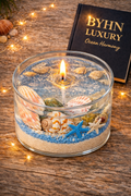 Ocean Harmony Candle – Beach Inspired Decorative Candle, Seashell Candle, Coastal Home Decor, Handmade Ocean Candle, Summer Gift