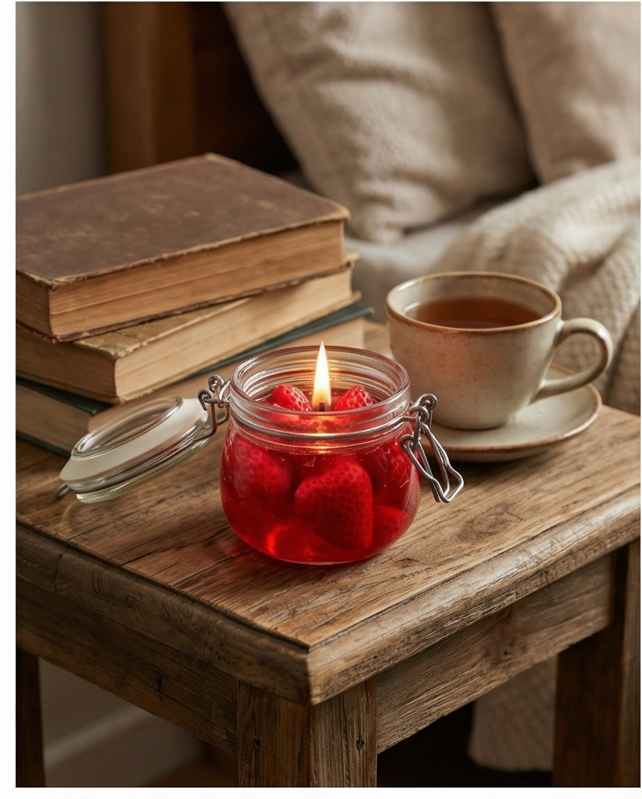Strawberry Jar Candle | Handmade Fruit Candle | Aesthetic Soy Wax Candle | Berry Scented Candle | Gift for Her | Home Decor Candle