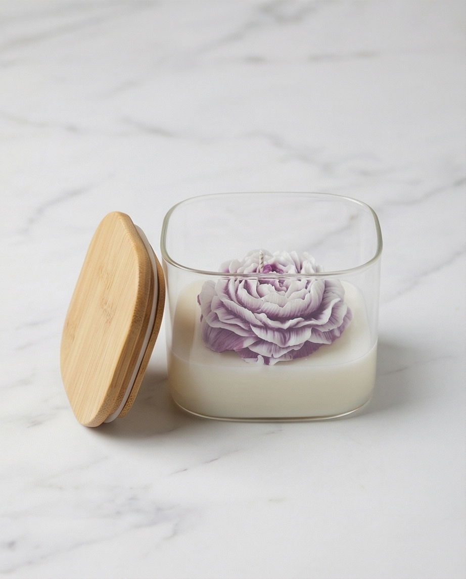 Lavender Flower Candle | Handmade Floral Candle | Aesthetic Candle | Gift for Her | Home Decor Candle