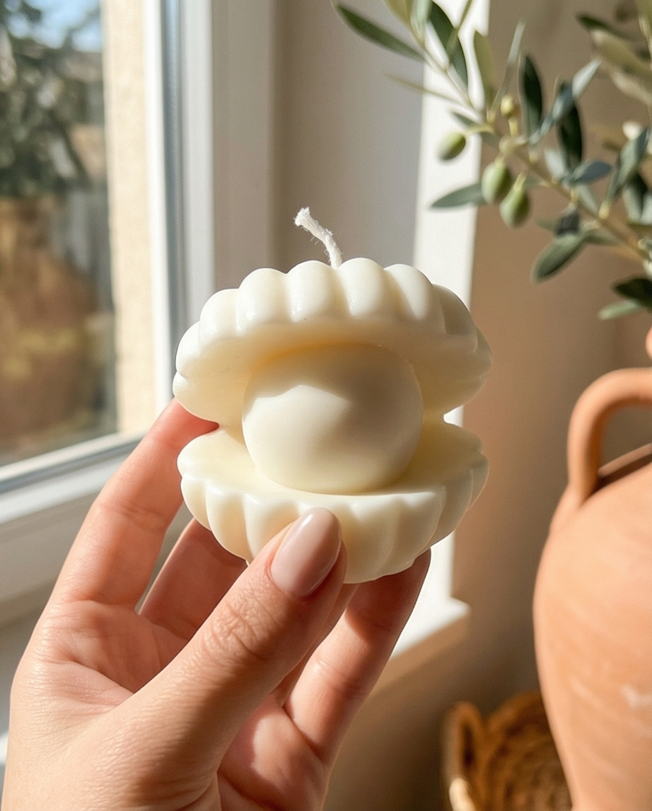 Muschelkerze+Perlenmuschelkerze im 2er- Set