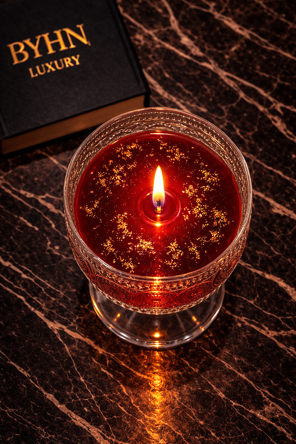 Ruby Red Candle | Luxury Glass Candle | Gold Flake Candle | Handmade Elegant Home Decor | Unique Gift