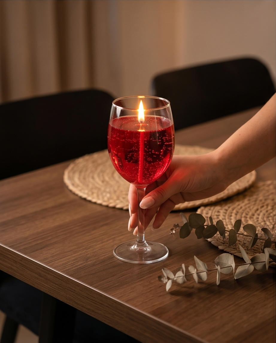 Red Wine Glass Candle | Romantic Luxury Candle | Handmade Decorative Candle | Home Decor