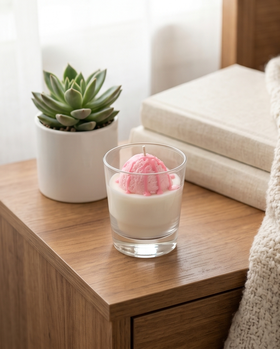 Vanille-Erdbeer-Eiscreme-Kerze